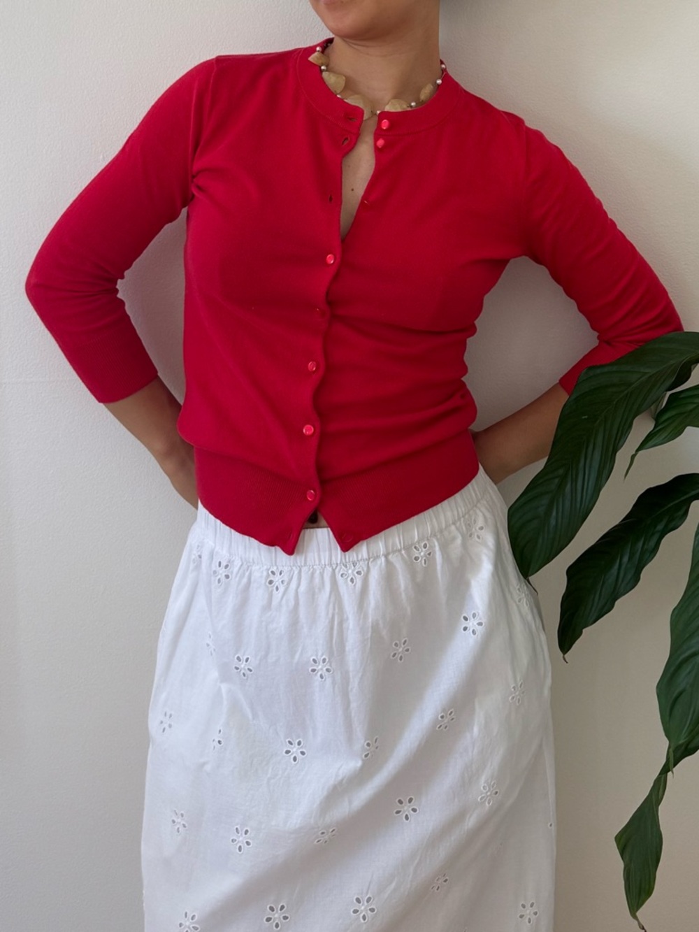 J Crew 100% Cotton The Clare Cardigan 3/4 Length Sleeve Red Cardigan Size XS